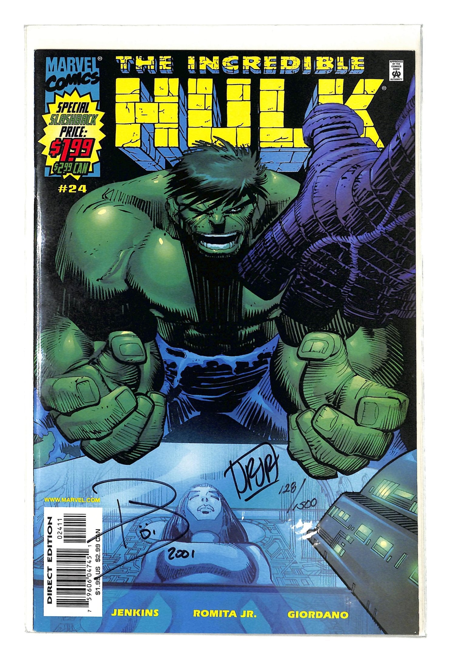 Incredible Hulk 2000 #24 Direct Edition Signed by Paul Jenkins & John Romita Jr. - back issue - $30.00
