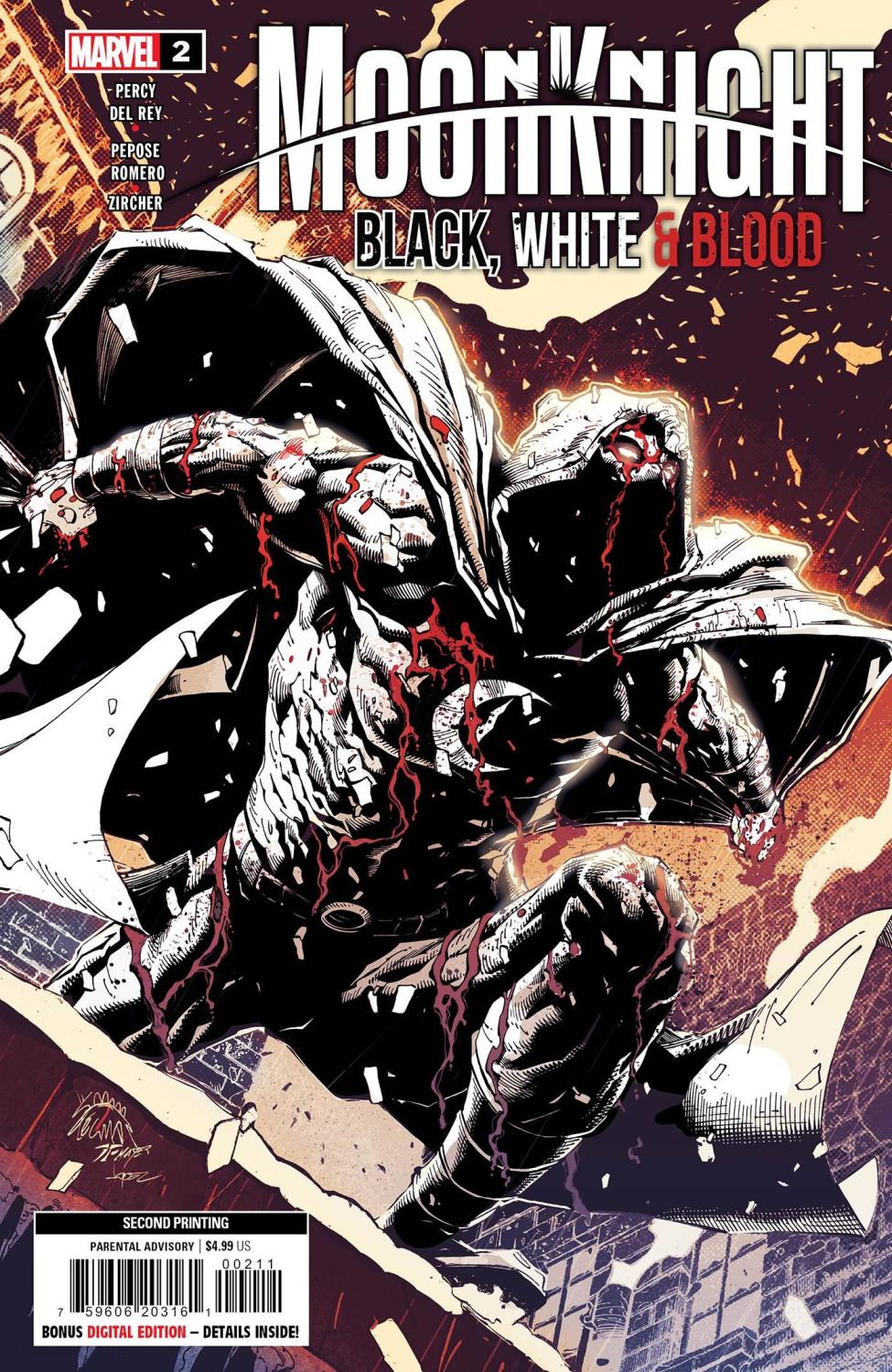 MOON KNIGHT BLACK WHITE BLOOD #2 2ND PTG STEGMAN VAR (OF 4)