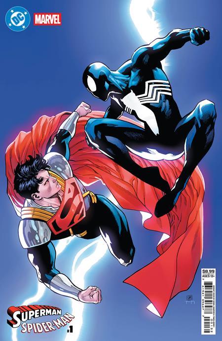DC MARVEL SUPERMAN SPIDER-MAN #1 ONE SHOT CVR R DANIEL SAMPERE SUPER-BOY PRIME & SPIDER-MAN BLACK CARD STOCK VAR