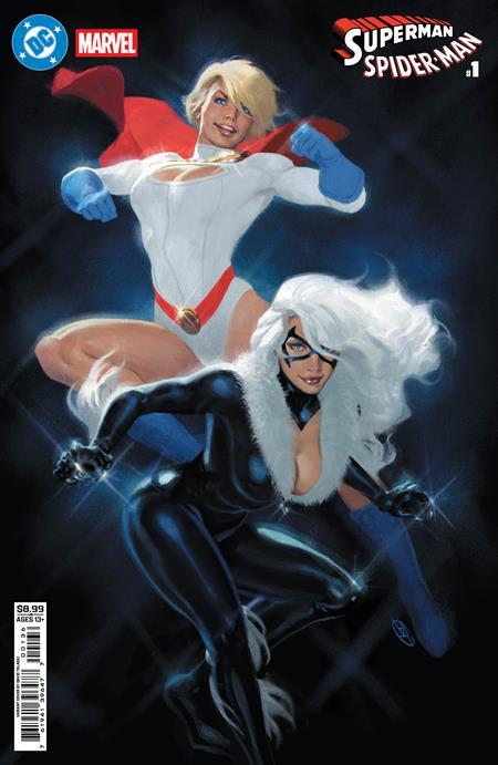 DC MARVEL SUPERMAN SPIDER-MAN #1 ONE SHOT CVR V DAVID TALASKI POWER GIRL & BLACK CAT CARD STOCK VAR