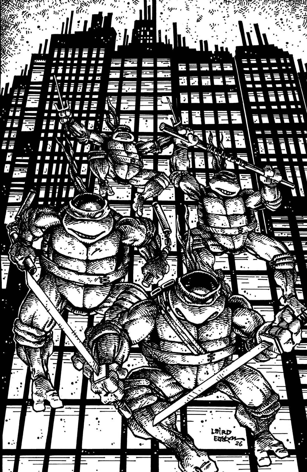 TEENAGE MUTANT NINJA TURTLES #20 CVR H 1:25 INCV 300TH ISSUE SPECIAL EASTMAN AND LAIRD FULL ART BW VAR