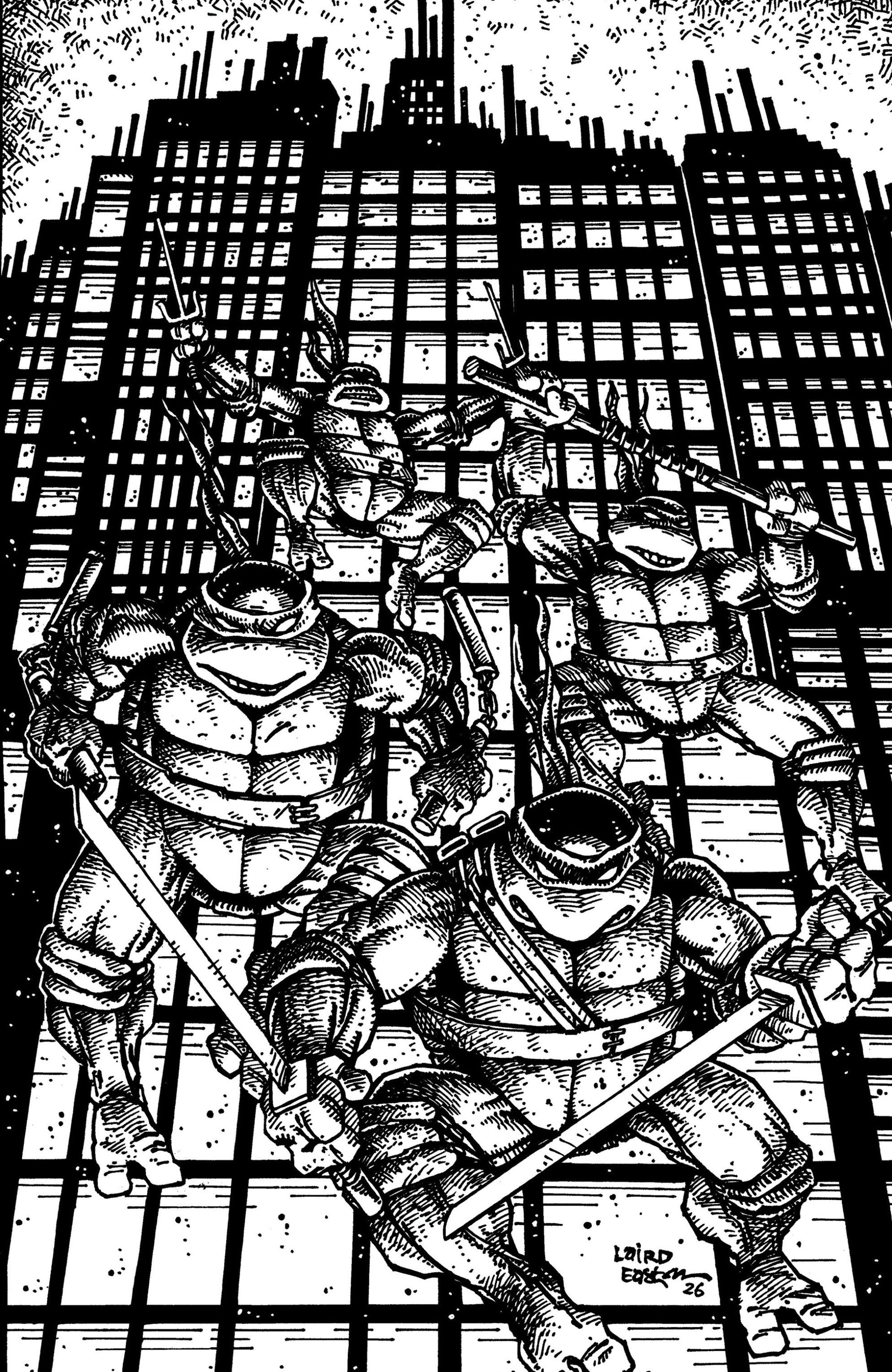 TEENAGE MUTANT NINJA TURTLES #20 CVR H 1:25 INCV 300TH ISSUE SPECIAL EASTMAN AND LAIRD FULL ART BW VAR