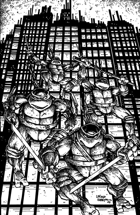 TEENAGE MUTANT NINJA TURTLES #20 CVR H 1:25 INCV 300TH ISSUE SPECIAL EASTMAN AND LAIRD FULL ART BW VAR