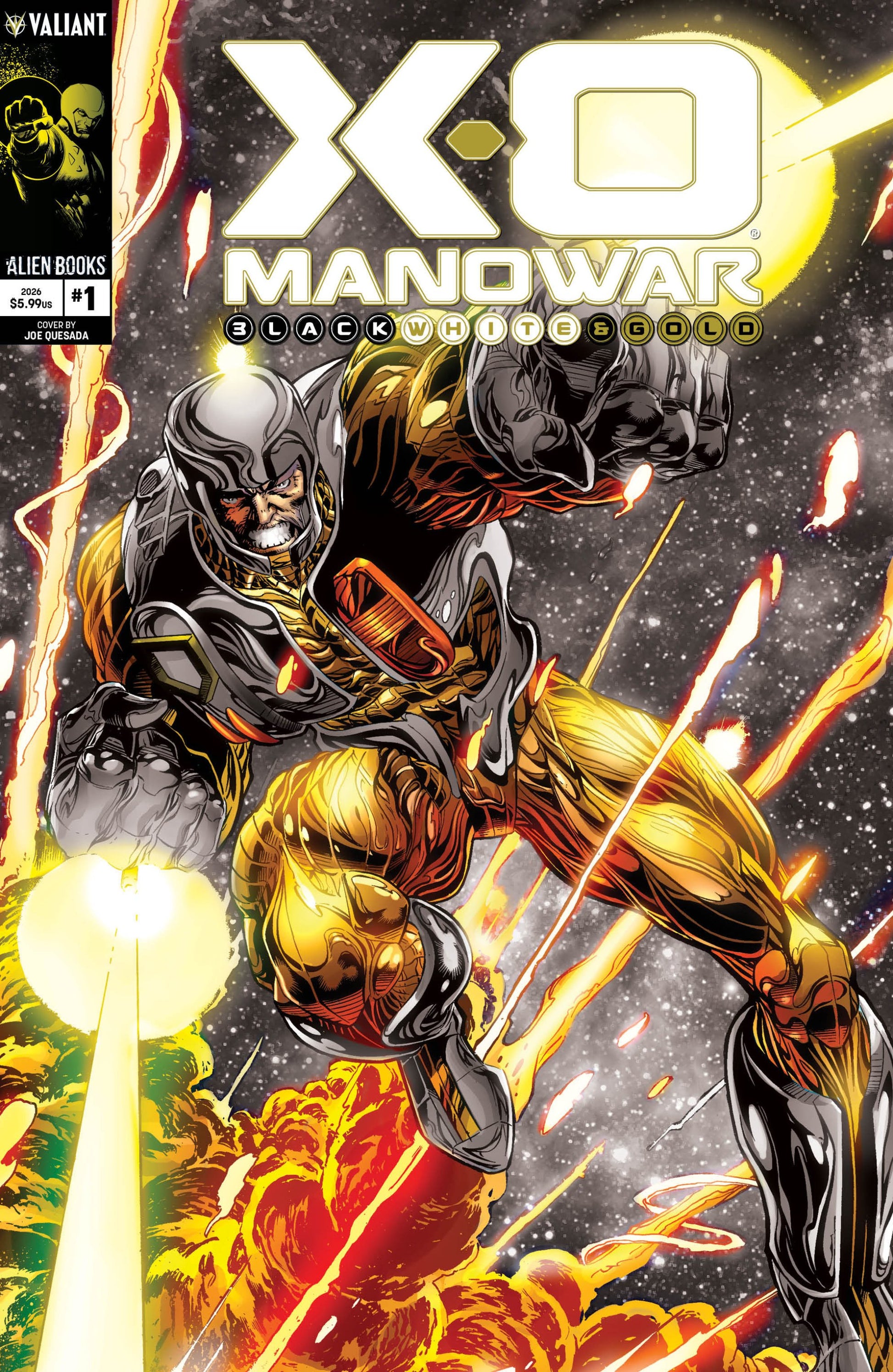 X-O MANOWAR BLACK WHITE AND GOLD #1 VAR B QUESADA BLACK WHITE AND GOLD VAR CVR B
