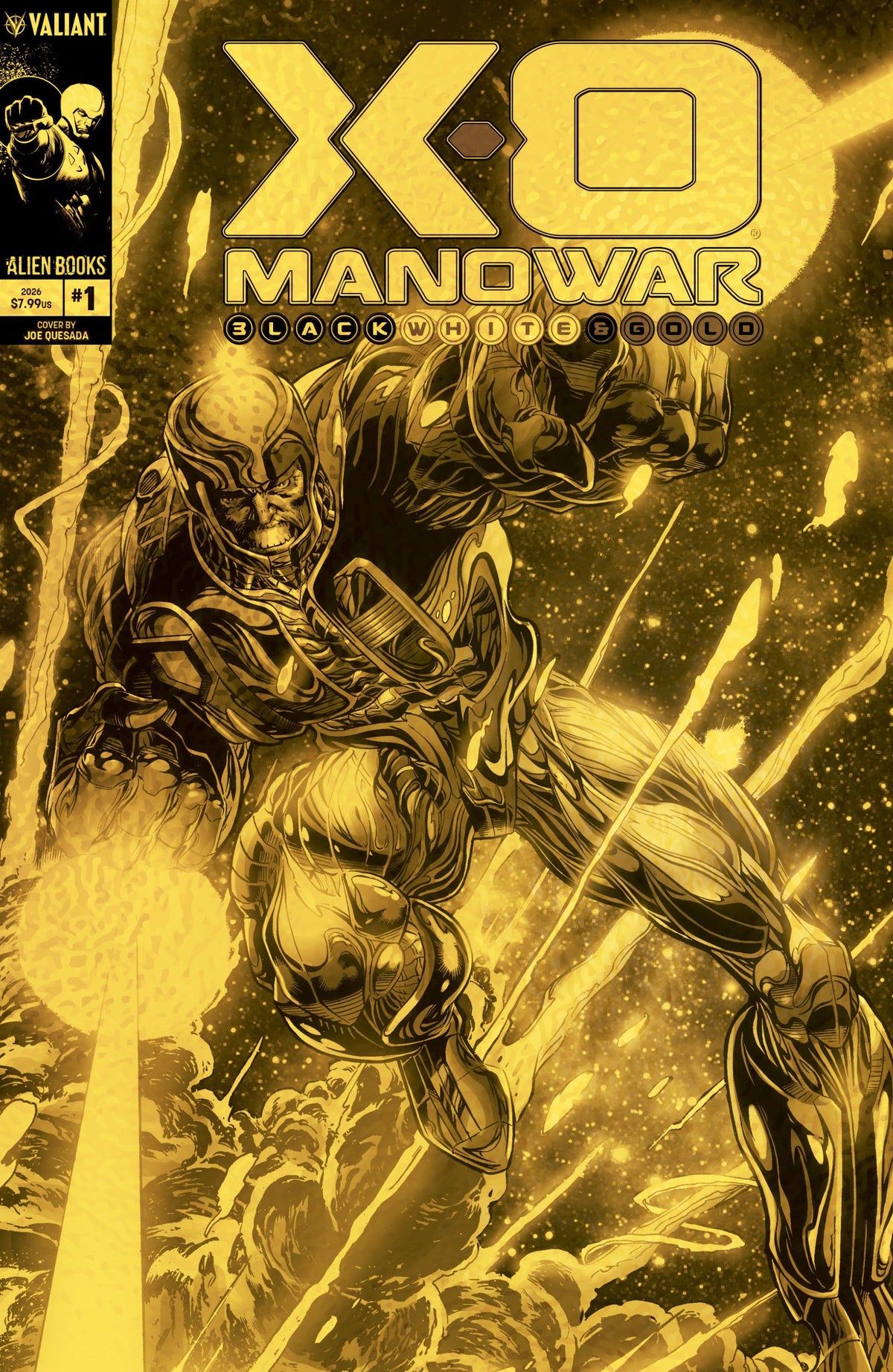X-O MANOWAR BLACK WHITE AND GOLD #1 VAR D FOIL QUESADA GOLD VERSION CVR D