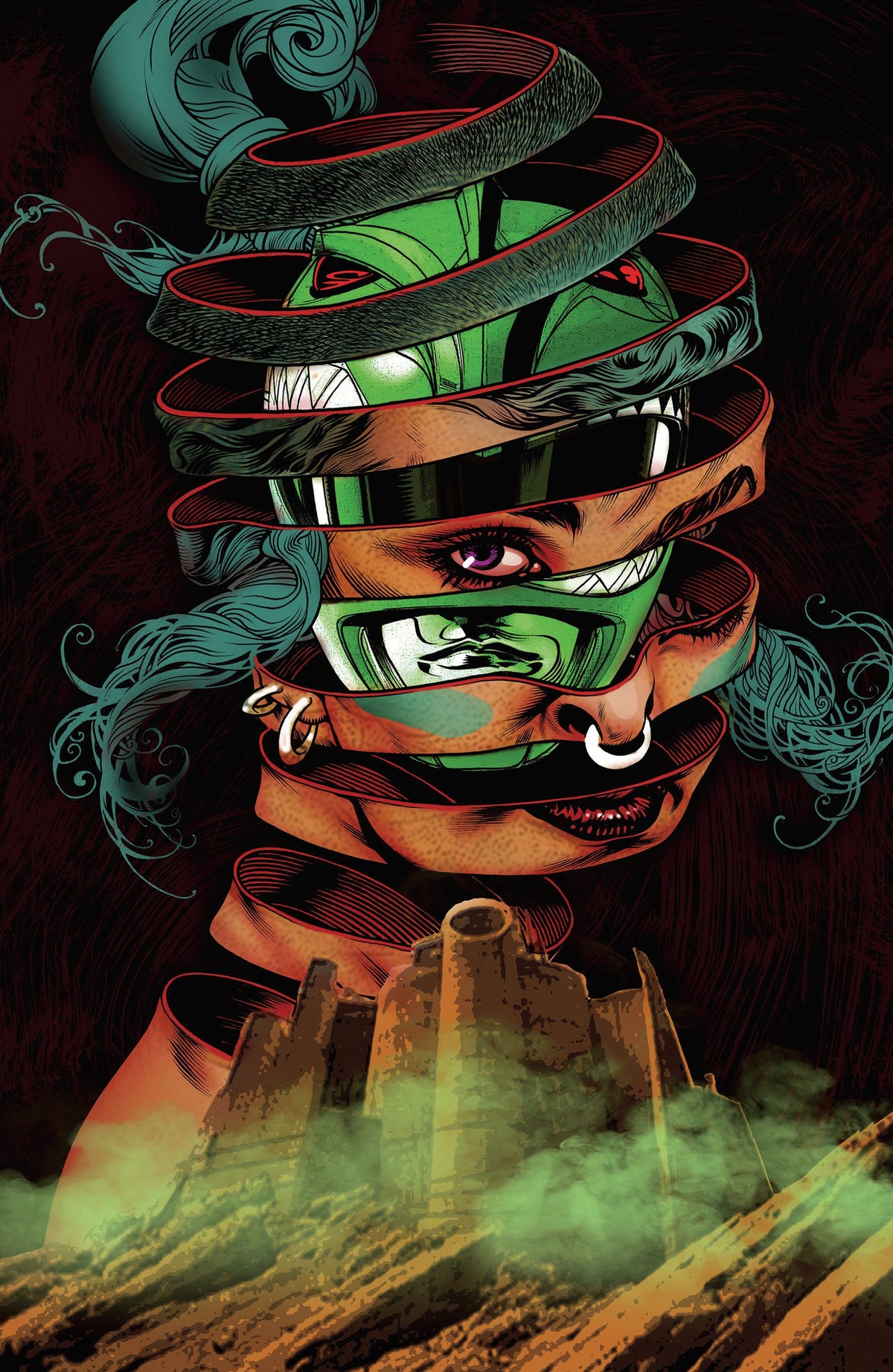 POWER RANGERS GREEN #4 CVR D HARRIS FULL ART FOIL VAR